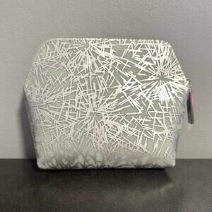 MAC Cosmetics Silver Frosted Zipper Makeup Bag NEW